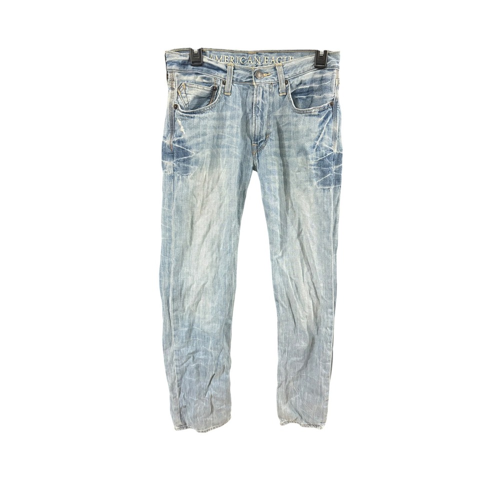 American Eagle Original Straight Jeans Mens 29x32 Light Wash Blue Denim Cotton‎